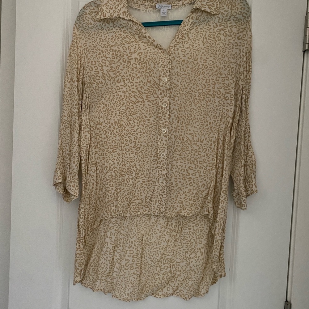 Relativity Beige Leopard Print Button Down Shirt